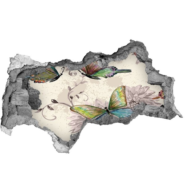 Autocolant 3D gaura cu priveliște Fluturi într-un zid ruinat