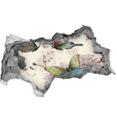 Autocolant 3D gaura cu priveliște Fluturi într-un zid ruinat