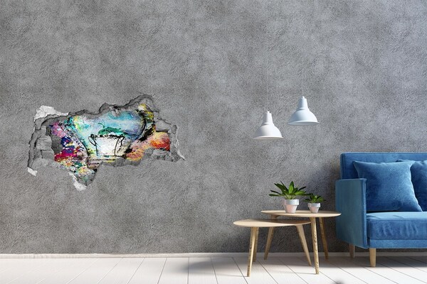 Autocolant un zid spart cu priveliște Un perete deteriorat cu o lampă