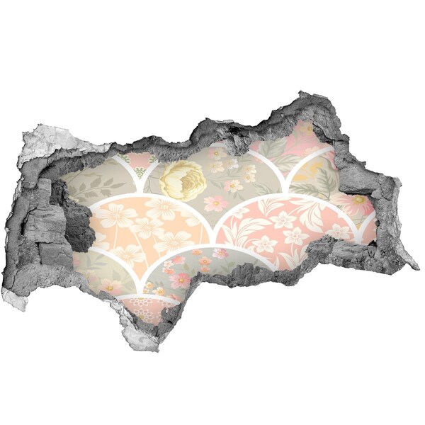 Fototapet un zid spart cu priveliște Model floral în spatele unui perete deteriorat