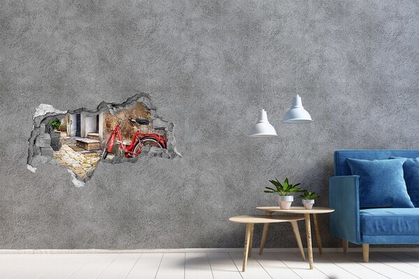 Autocolant de perete gaură 3D O bicicletă roșie pe o stradă fermecătoare