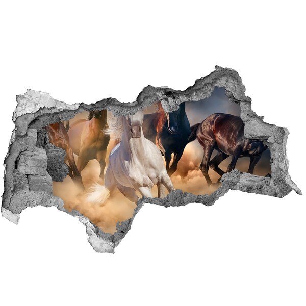 Autocolant de perete gaură 3D Cai galopând prin zid