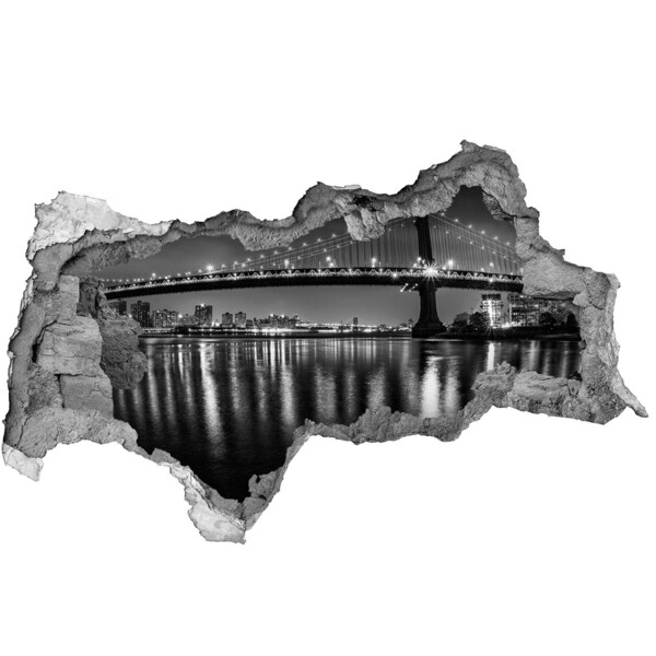 Fototapet 3D gaură în perete Podul Manhattan noaptea