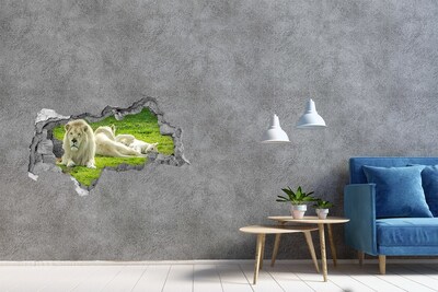 Autocolant 3D gaura cu priveliște Leu alb în habitatul său natural