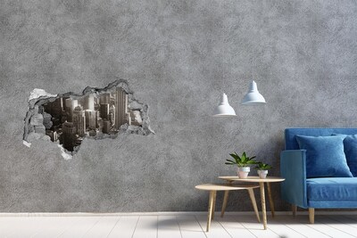 Fototapet un zid spart cu priveliște Vedere a orașului dintr-o gaură în zid