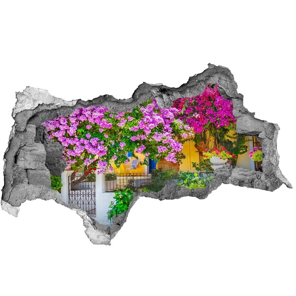 Autocolant de perete gaură 3D Un paradis al florilor în spatele zidurilor