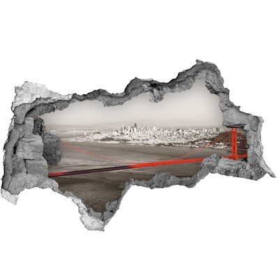 Autocolant gaură 3D Vedere a orașului San Francisco cu podul Golden Gate