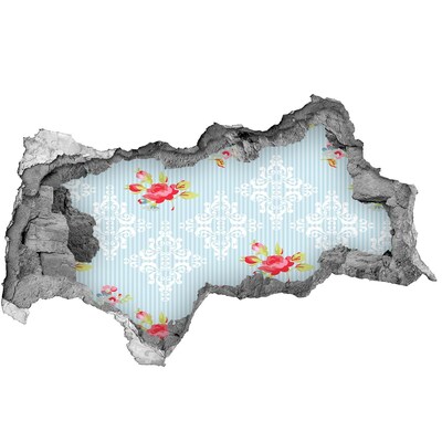 Autocolant gaură 3D Model floral pe fundal albastru