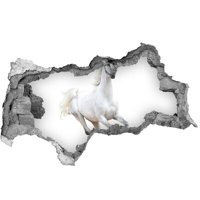 Autocolant 3D gaura cu priveliște Un cal alb în fugă
