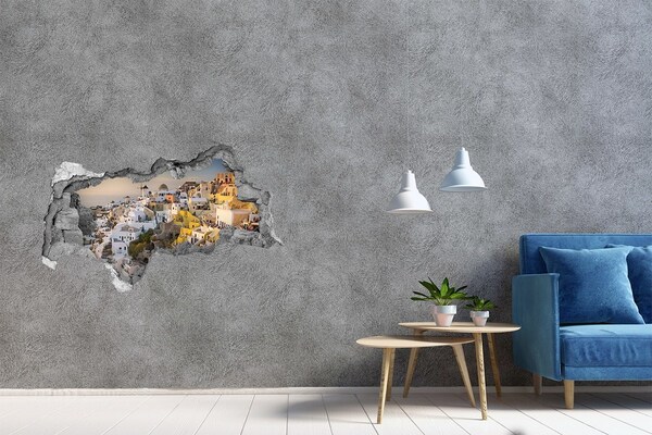 Fototapet 3D gaură în perete Santorini în Grecia