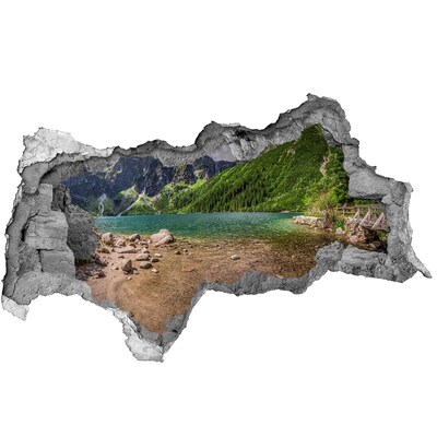 Autocolant de perete gaură 3D Lac de munte în vale
