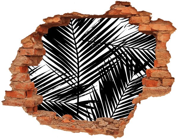 Autocolant 3D gaura cu priveliște Frunze tropicale într-o gaură în perete