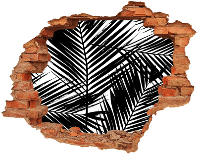 Autocolant 3D gaura cu priveliște Frunze tropicale într-o gaură în perete