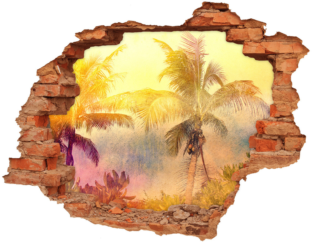 Fototapet 3D gaură în perete palmele colorate