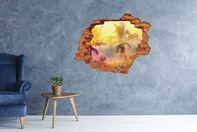 Fototapet 3D gaură în perete Oază tropicală în spatele zidului