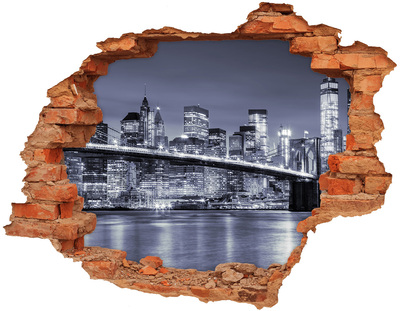 Fototapet 3D gaură în perete New York-ul noaptea