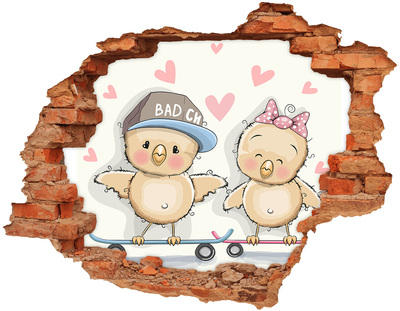 Fototapet un zid spart cu priveliște Păsări drăguțe pe un skateboard