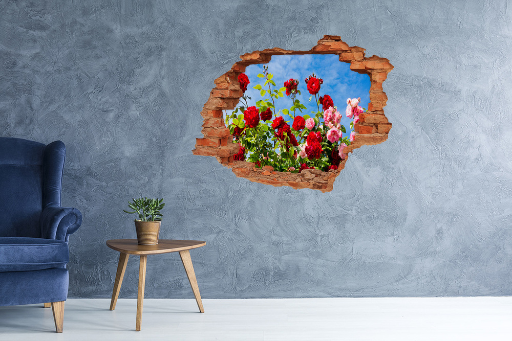 Fototapet 3D gaură în perete trandafiri sălbatici