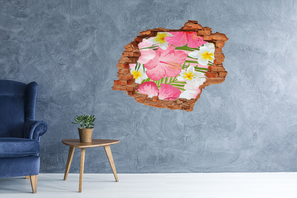 Autocolant de perete gaură 3D Un paradis al florilor în spatele zidului