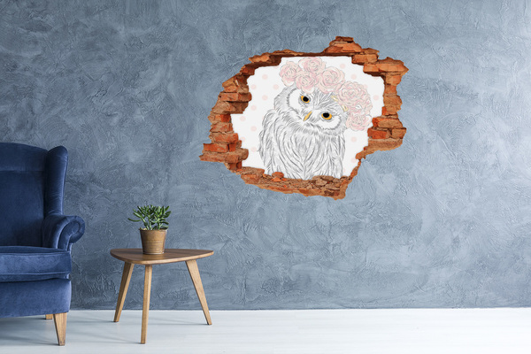 Fototapet un zid spart cu priveliște Bufniță cu trandafiri