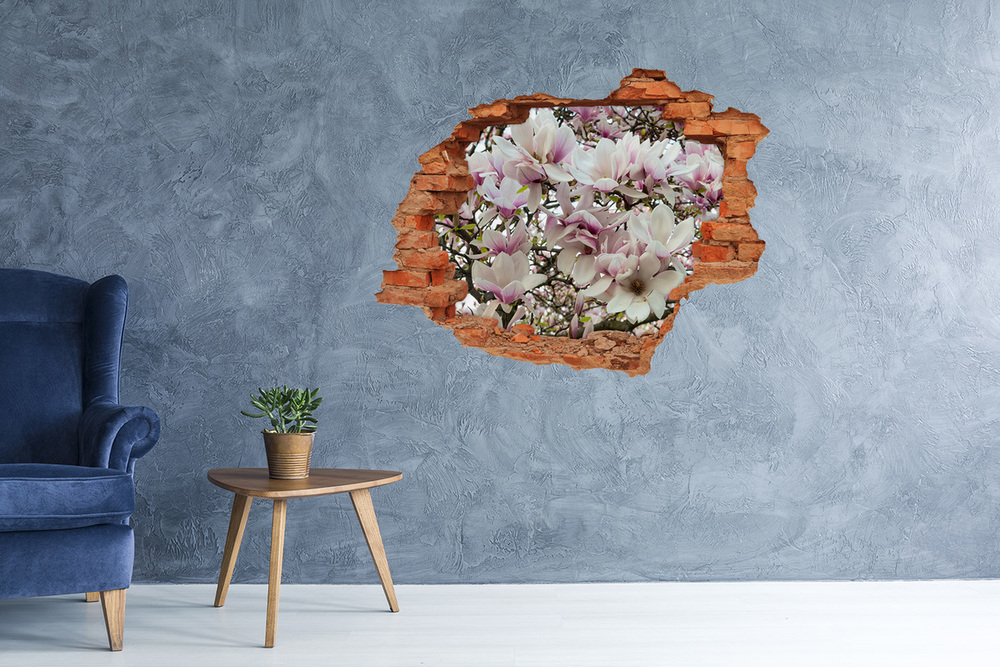 Autocolant 3D gaura cu priveliște flori magnolia