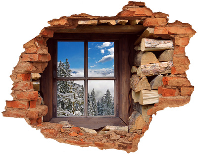 Fototapet un zid spart cu priveliște Iarna în afara ferestrei