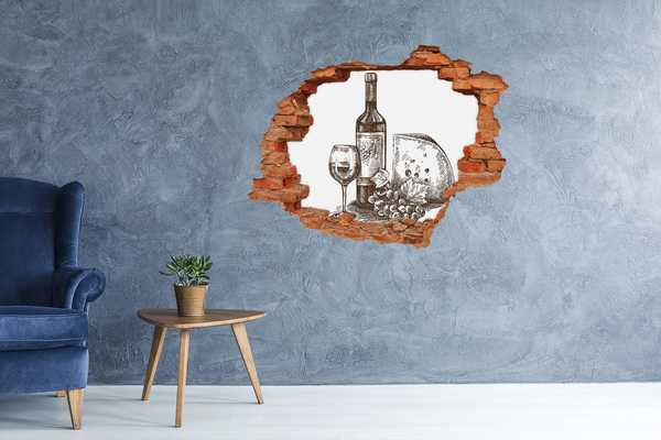 Autocolant autoadeziv gaură Vin și brânză pe fundalul unui perete deteriorat