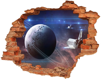 Fototapet un zid spart cu priveliște Călătorie spațială printr-o gaură în perete