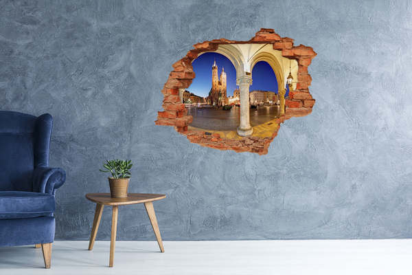 Fototapet 3D gaură în perete Piața principală din Cracovia noaptea