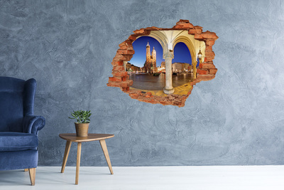 Fototapet 3D gaură în perete Piața principală din Cracovia noaptea