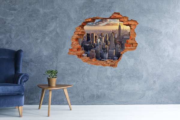 Autocolant 3D gaura cu priveliște New York pasăre de zbor