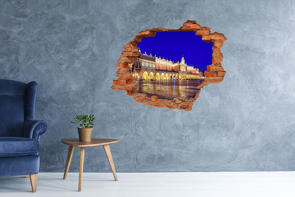 Fototapet 3D gaură în perete Piața Principală din Cracovia noaptea