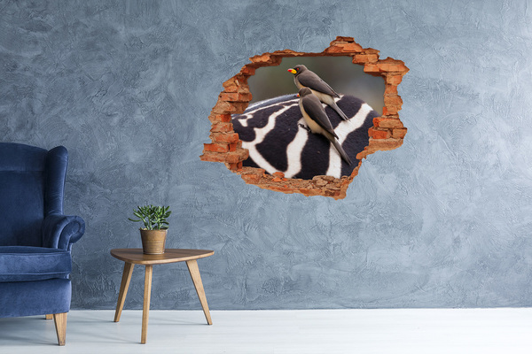 Fototapet un zid spart cu priveliște Păsări pe spatele unei zebre