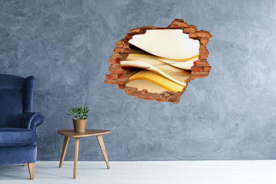 Autocolant de perete gaură 3D Valuri aurii într-o gaură în perete