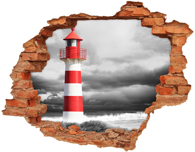 Autocolant de perete gaură 3D Un far într-un cadru furtunos