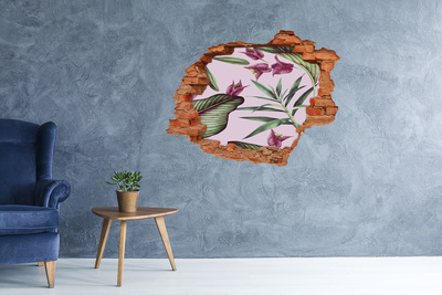 Fototapet un zid spart cu priveliște Mural floral cu gaură în perete
