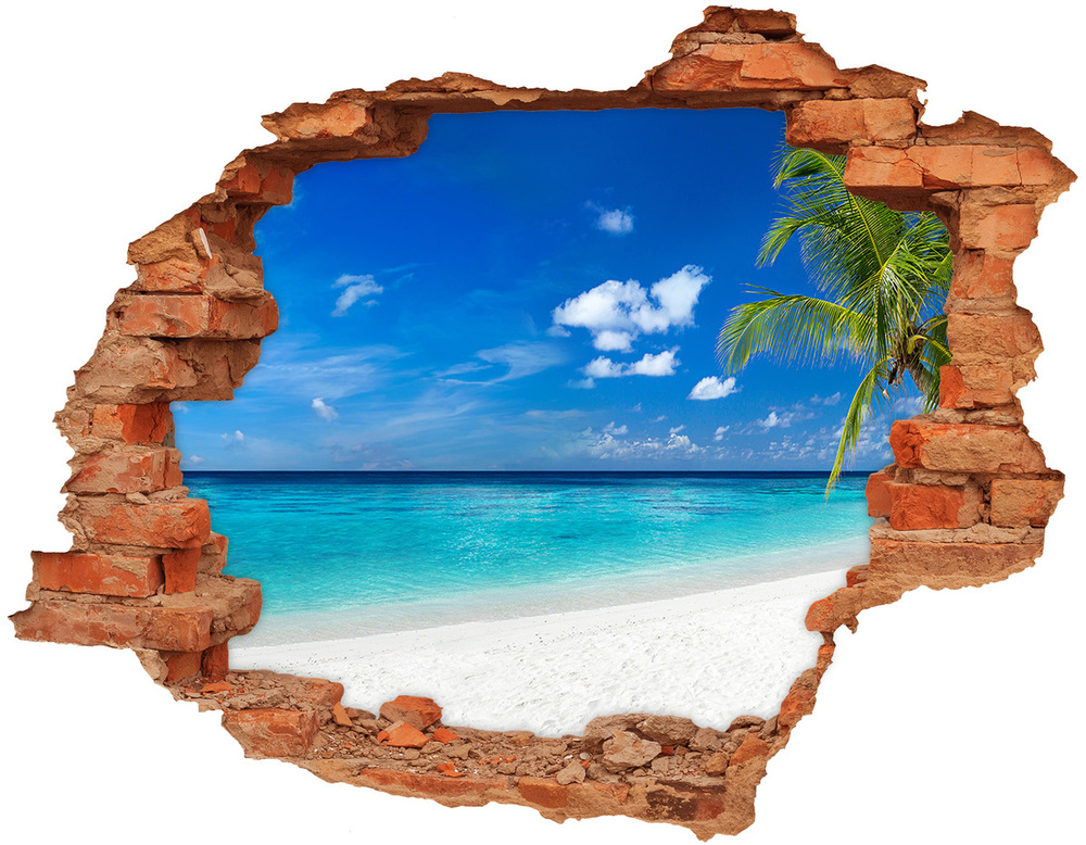 Fototapet 3D gaură în perete plaja tropicala