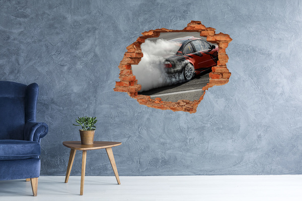 Fototapet 3D gaură în perete Mașină de curse în acțiune