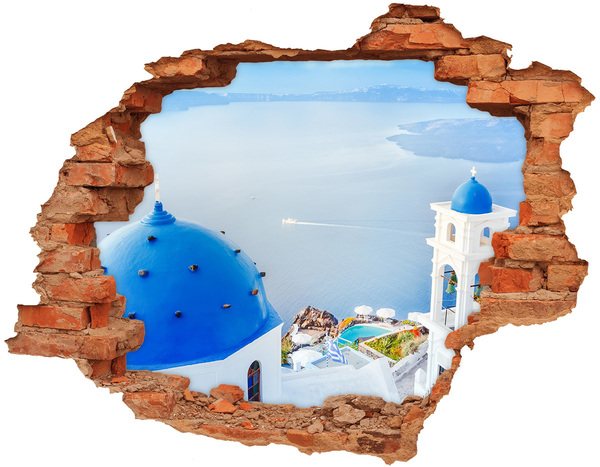 Fototapet 3D gaură în perete Vedere din Santorini