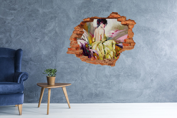 Autocolant un zid spart cu priveliște Femeie într-o rochie galbenă