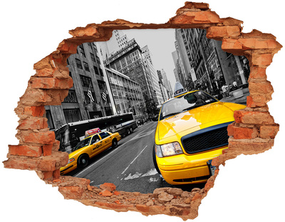 Fototapet 3D gaură în perete New York taxiuri