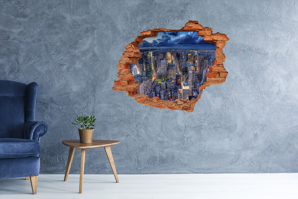 Autocolant 3D gaura cu priveliște Orizontul New York-ului noaptea