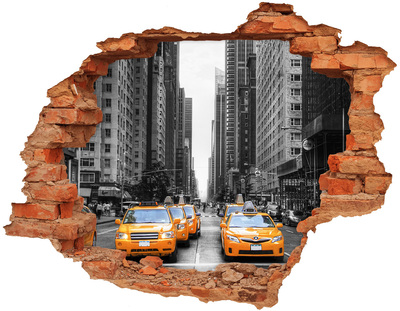 Autocolant 3D gaura cu priveliște New York taxiuri