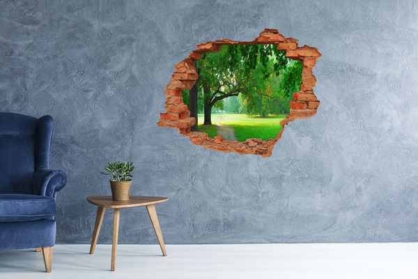 Autocolant de perete gaură 3D Parc verde la soare