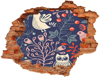 Autocolant de perete gaură 3D Model floral cu bufnițe