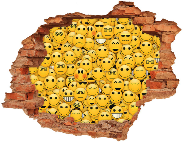 Autocolant de perete gaură 3D Emoji-uri zâmbitoare într-o gaură în perete