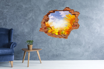 Fototapet un zid spart cu priveliște Floarea-soarelui în lumina soarelui