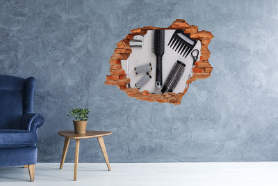 Fototapet un zid spart cu priveliște Accesorii de coafură într-o gaură în perete