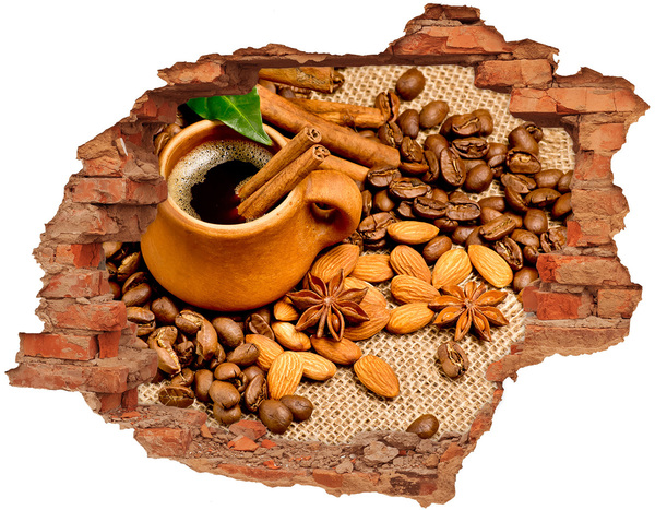 Fototapet 3D gaură în perete O masă cu cafea la o gaură în perete