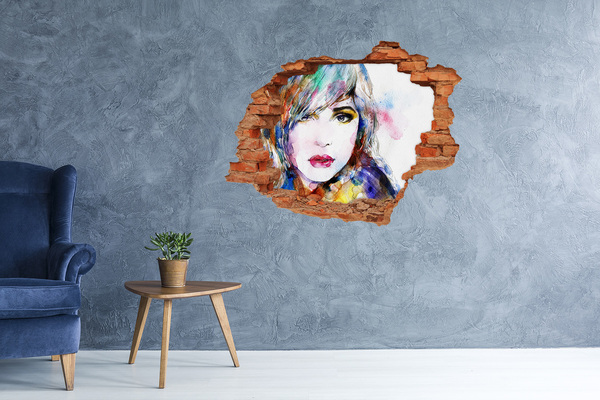 Autocolant 3D gaura cu priveliște Portret într-un zid spart